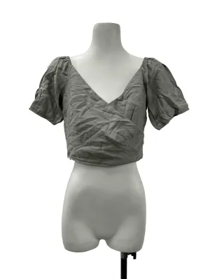 Pale Green Wrap V Cropped Blouse