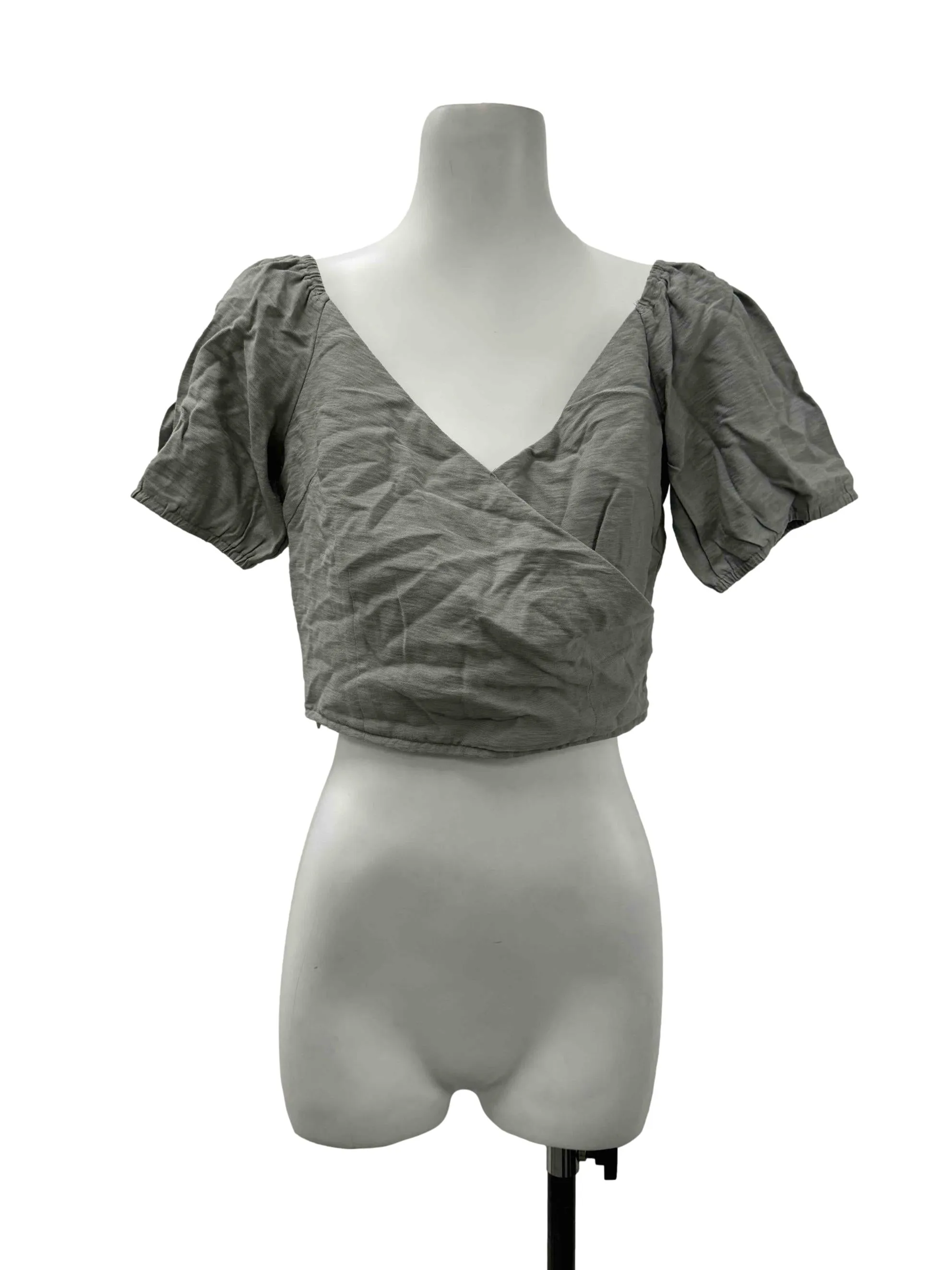 Pale Green Wrap V Cropped Blouse