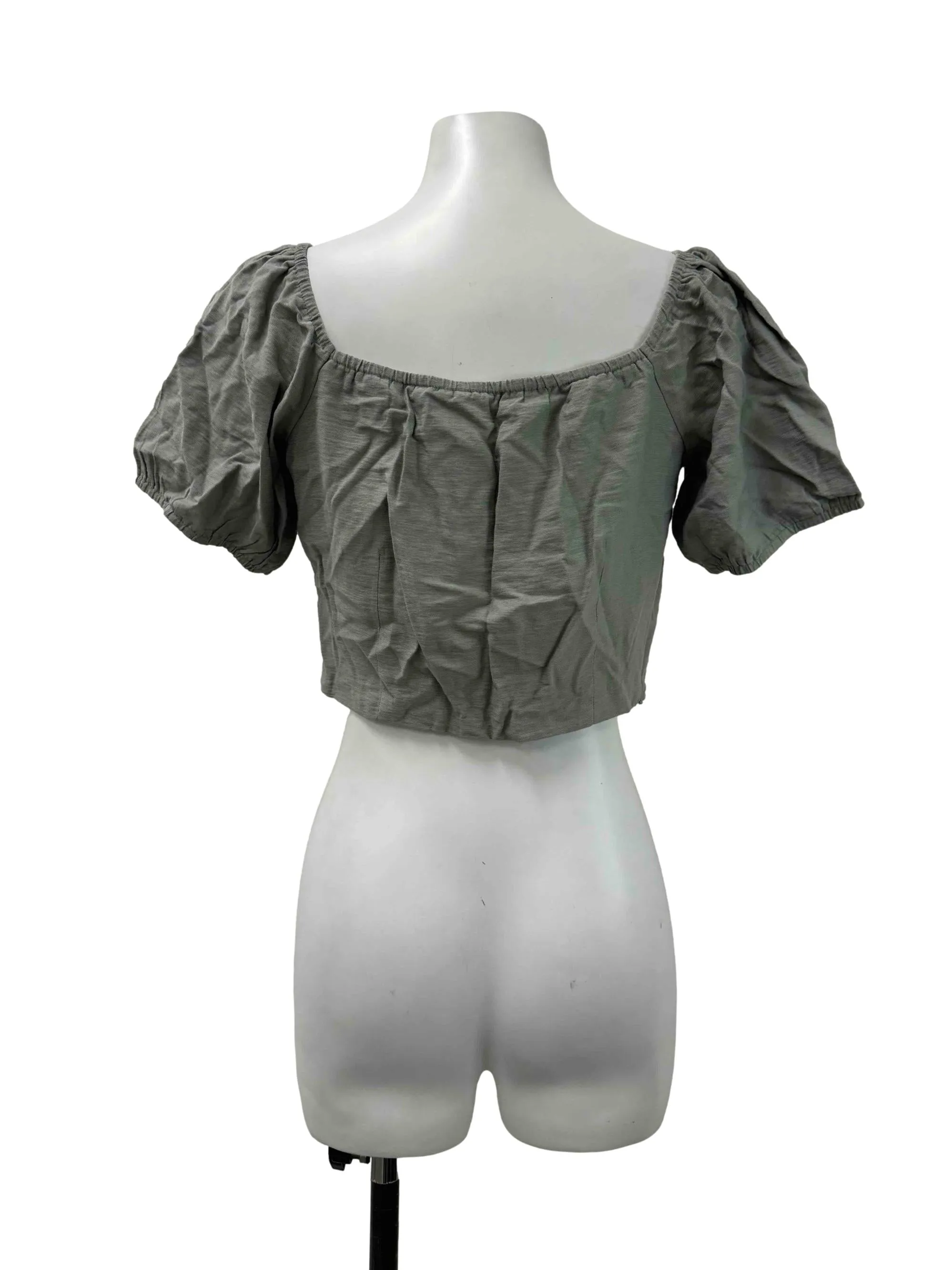 Pale Green Wrap V Cropped Blouse