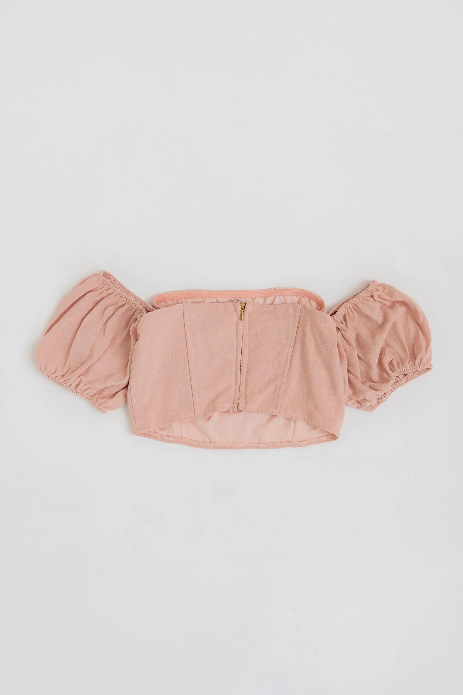 PEACH LINEN OFF SHOULDER CROPPED CORSET TOP