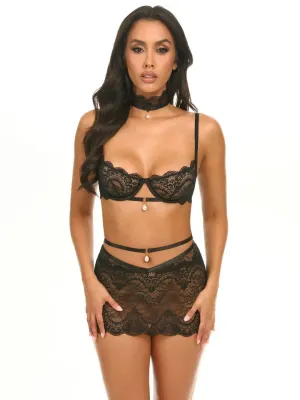 Perla Lace Choker Bra & Skirtini Set