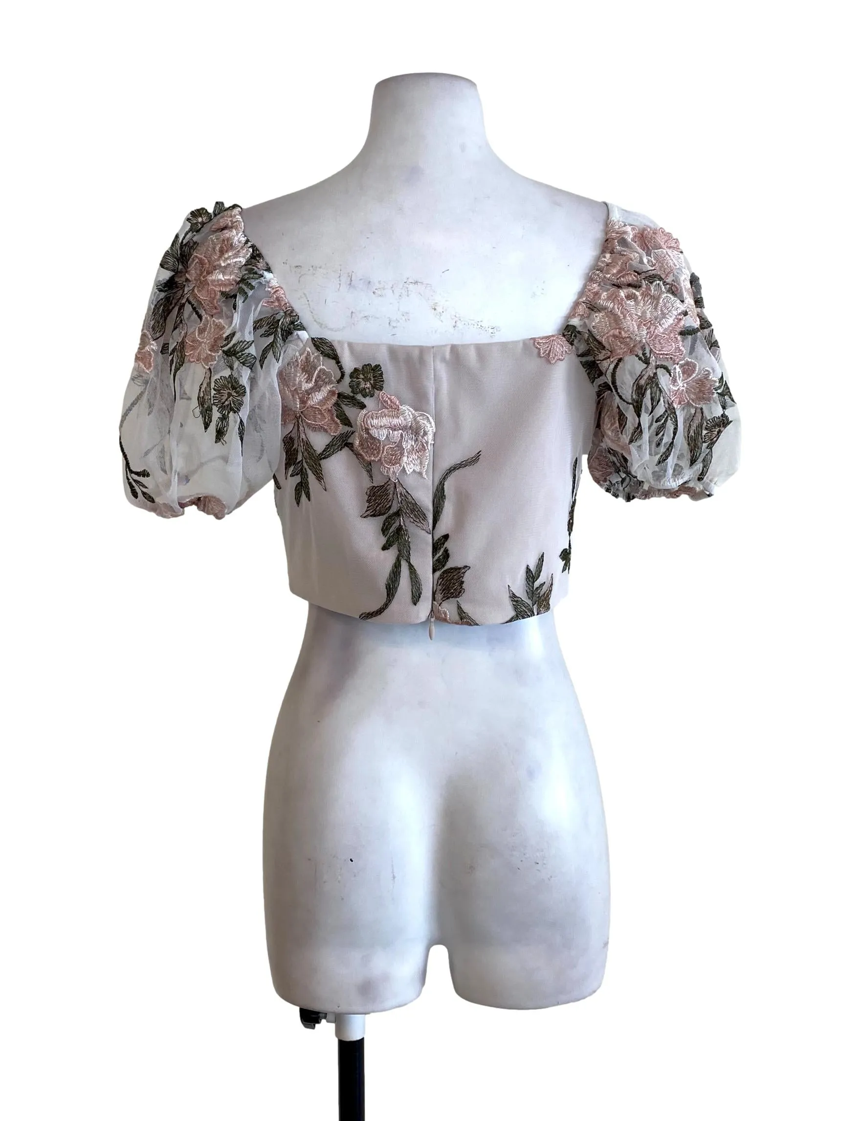 Pink Floral Embroidered Crop Top