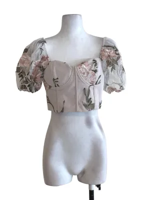 Pink Floral Embroidered Crop Top