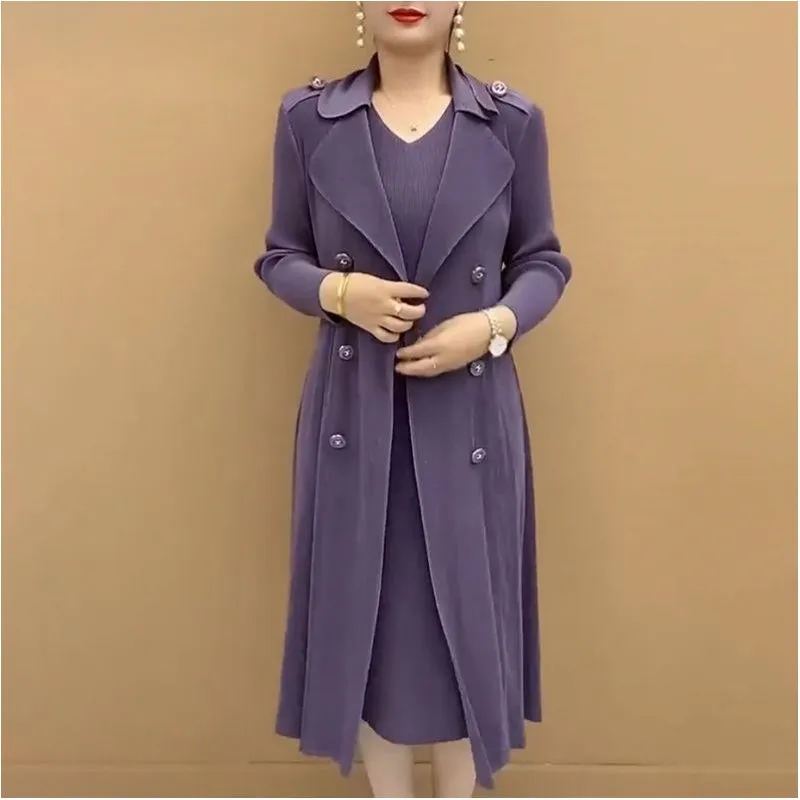Pleated Suit Collar Trench Coat | Women's Fashionable Fake Two-Piece Design | Stylish Autumn Outerwear