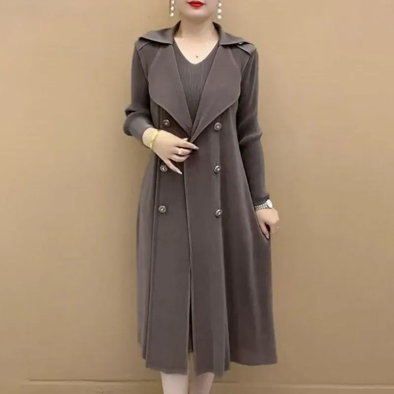Pleated Suit Collar Trench Coat | Women's Fashionable Fake Two-Piece Design | Stylish Autumn Outerwear