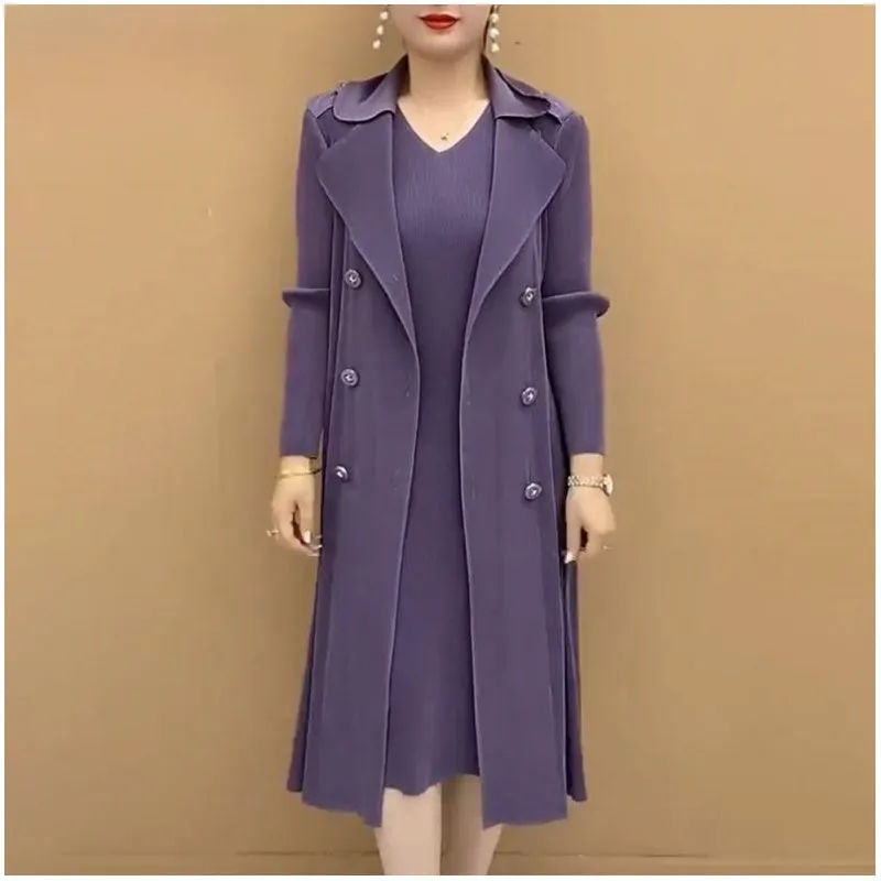 Pleated Suit Collar Trench Coat | Women's Fashionable Fake Two-Piece Design | Stylish Autumn Outerwear
