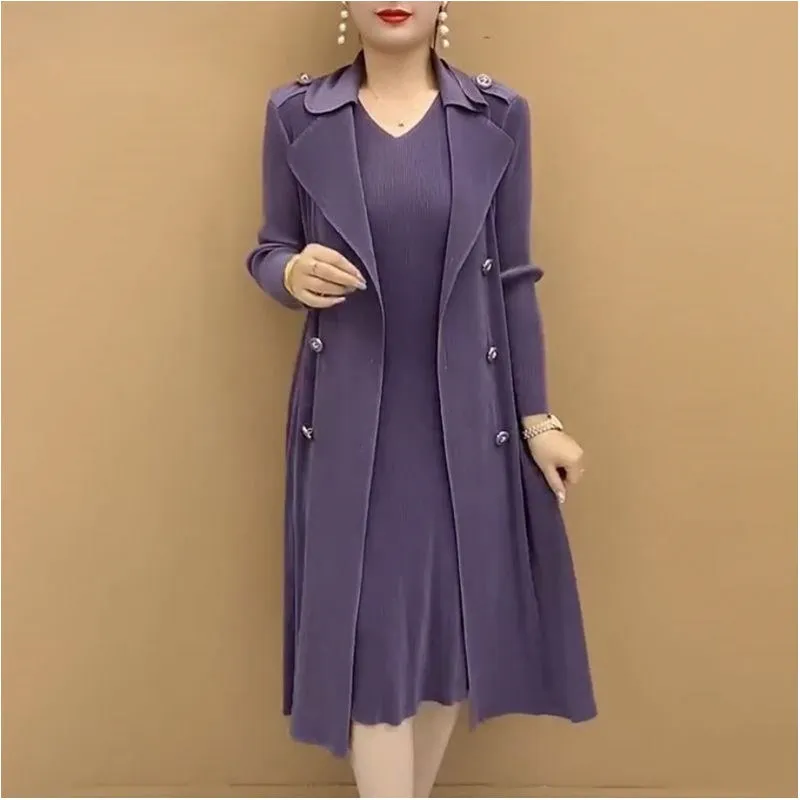 Pleated Suit Collar Trench Coat | Women's Fashionable Fake Two-Piece Design | Stylish Autumn Outerwear