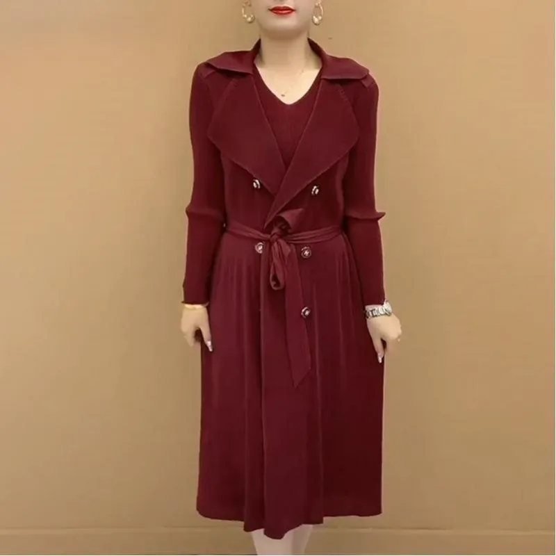 Pleated Suit Collar Trench Coat | Women's Fashionable Fake Two-Piece Design | Stylish Autumn Outerwear