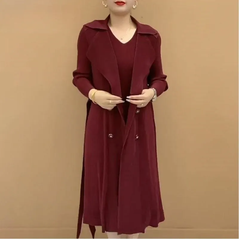 Pleated Suit Collar Trench Coat | Women's Fashionable Fake Two-Piece Design | Stylish Autumn Outerwear