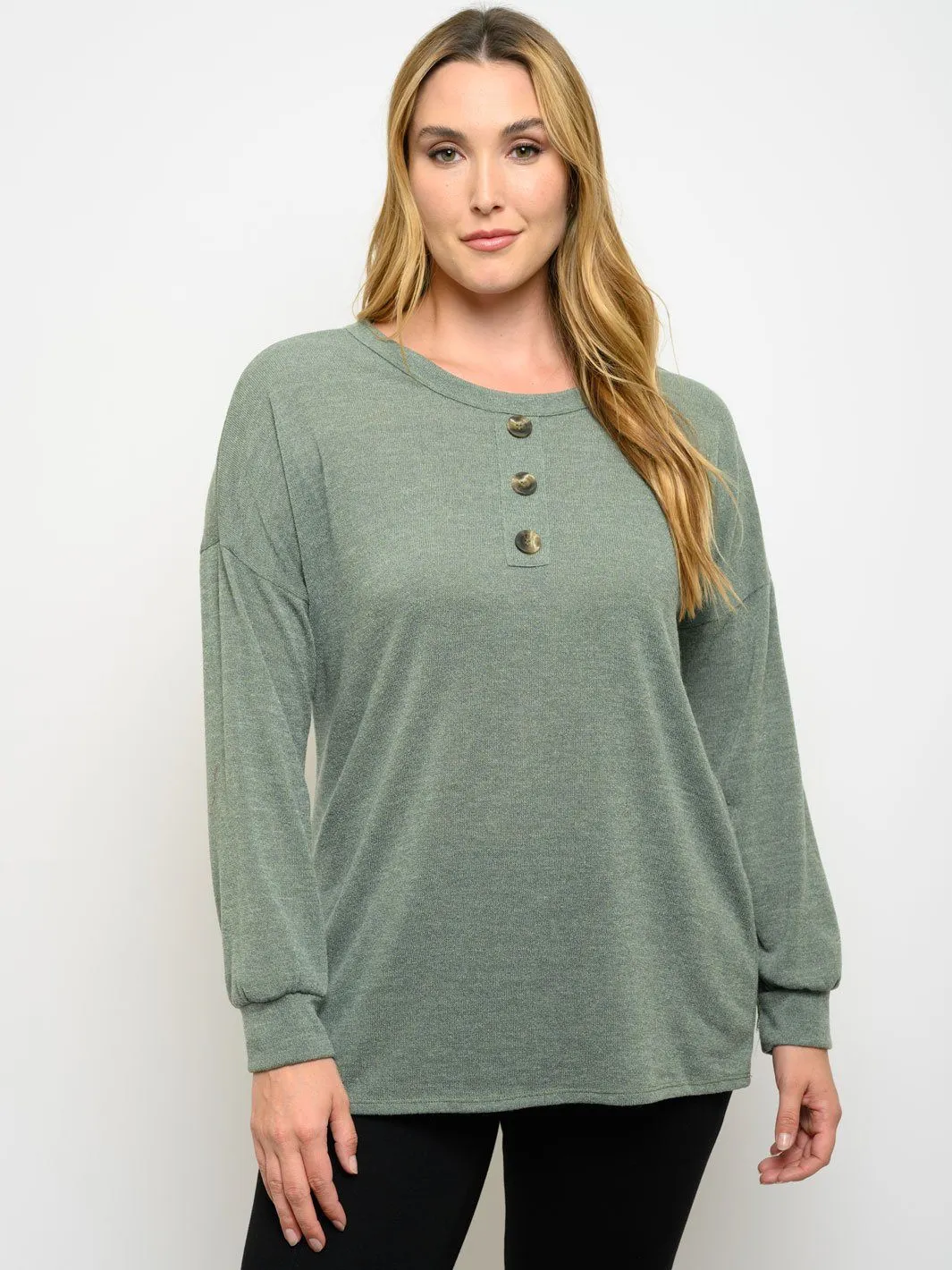PLUS SIZE BUTTON DETAIL LONG SLEEVE TOP