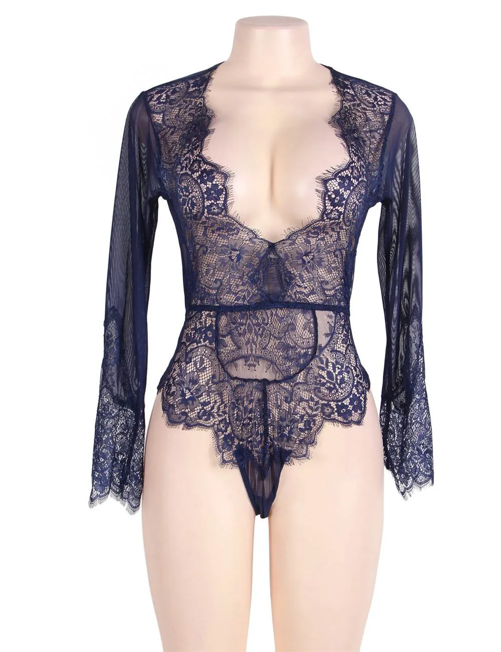 Plus Size Egypt Rose Exquisite Lace Sleeve Teddy