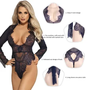 Plus Size Egypt Rose Exquisite Lace Sleeve Teddy