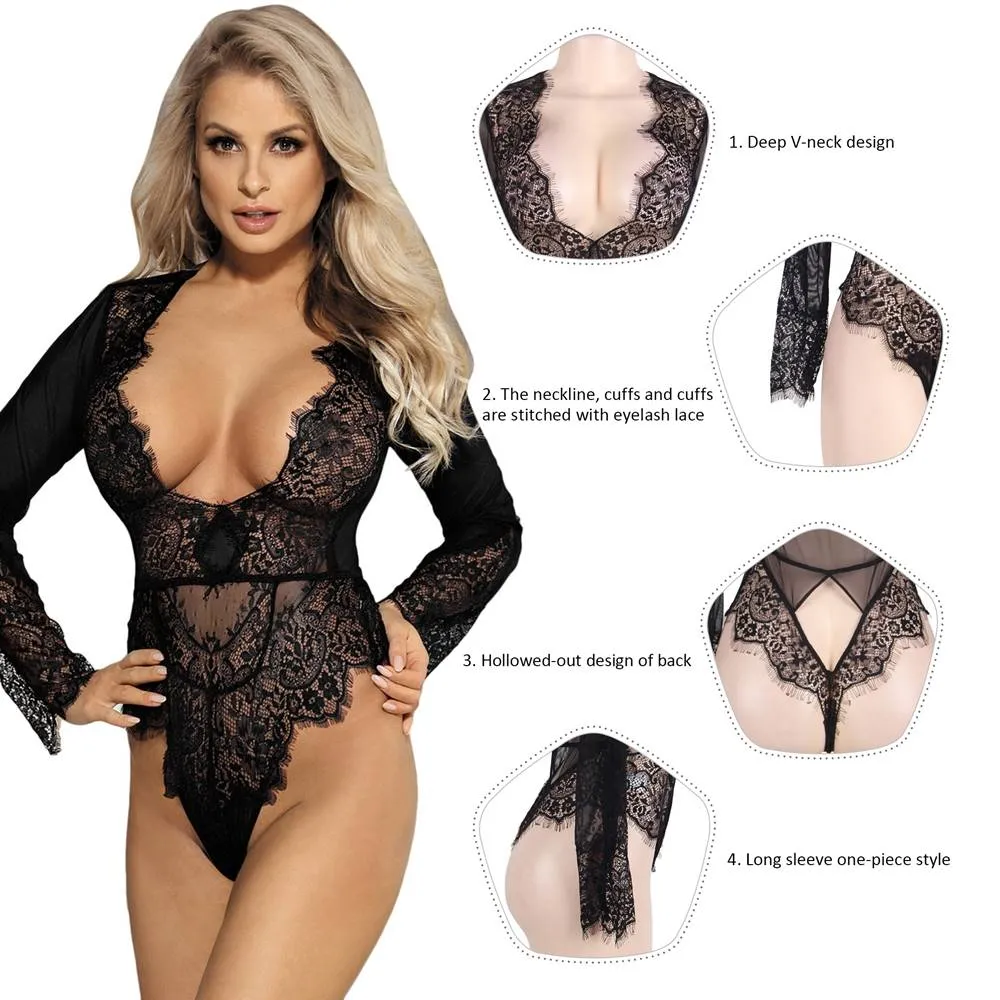Plus Size Egypt Rose Exquisite Lace Sleeve Teddy