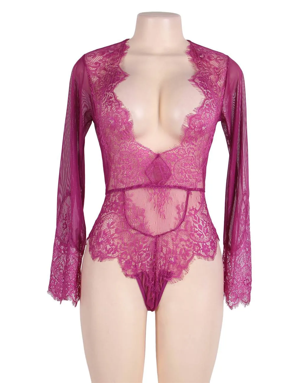 Plus Size Egypt Rose Exquisite Lace Sleeve Teddy