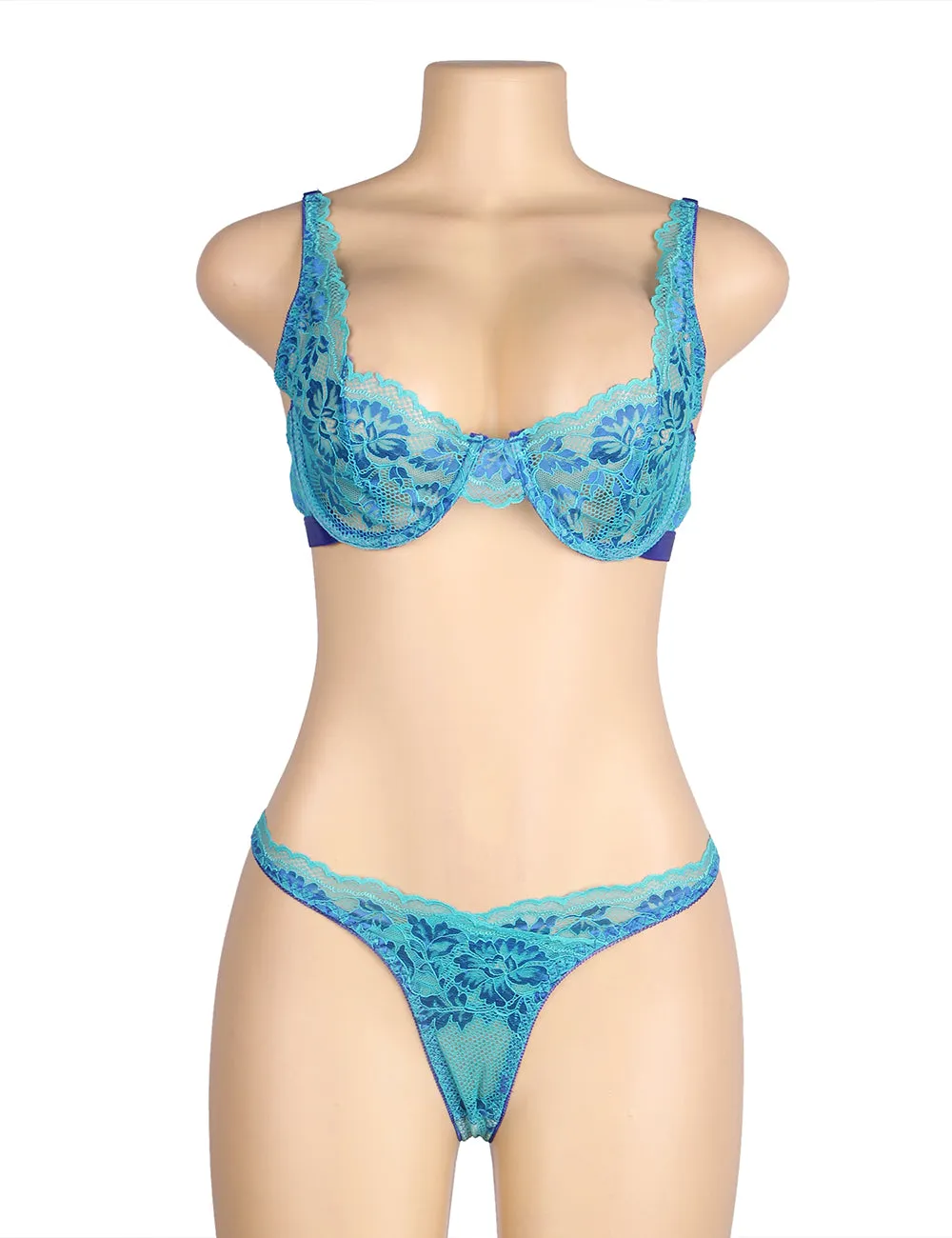 Plus Size Egypt Two Straps Floral Lace Underwire Bra Set