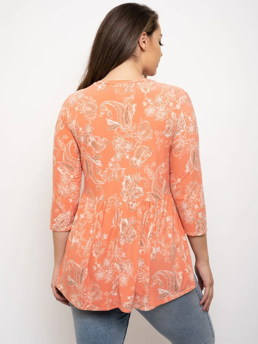 PLUS SIZE FLORAL 3/4 SLEEVE BABY DOLL TOP