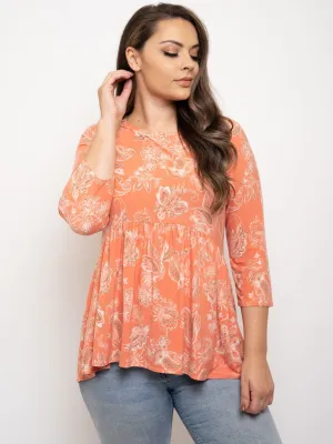 PLUS SIZE FLORAL 3/4 SLEEVE BABY DOLL TOP