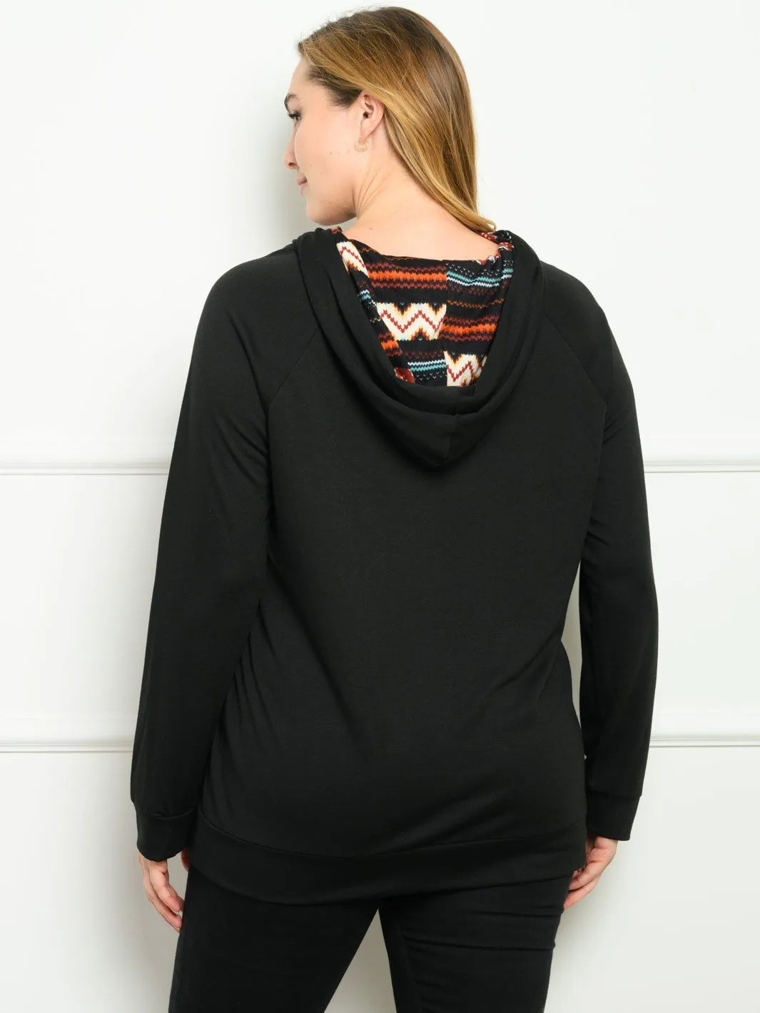 PLUS SIZE LONG SLEEVE POCKETS HOODIE TOP
