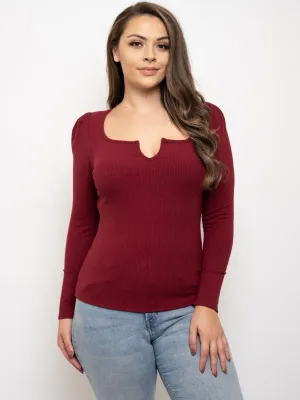 PLUS SIZE LONG SLEEVE RIBBED TOP