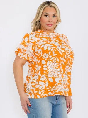 PLUS SIZE SHORT SLEEVE FLORAL PRINT BLOUSE TOP
