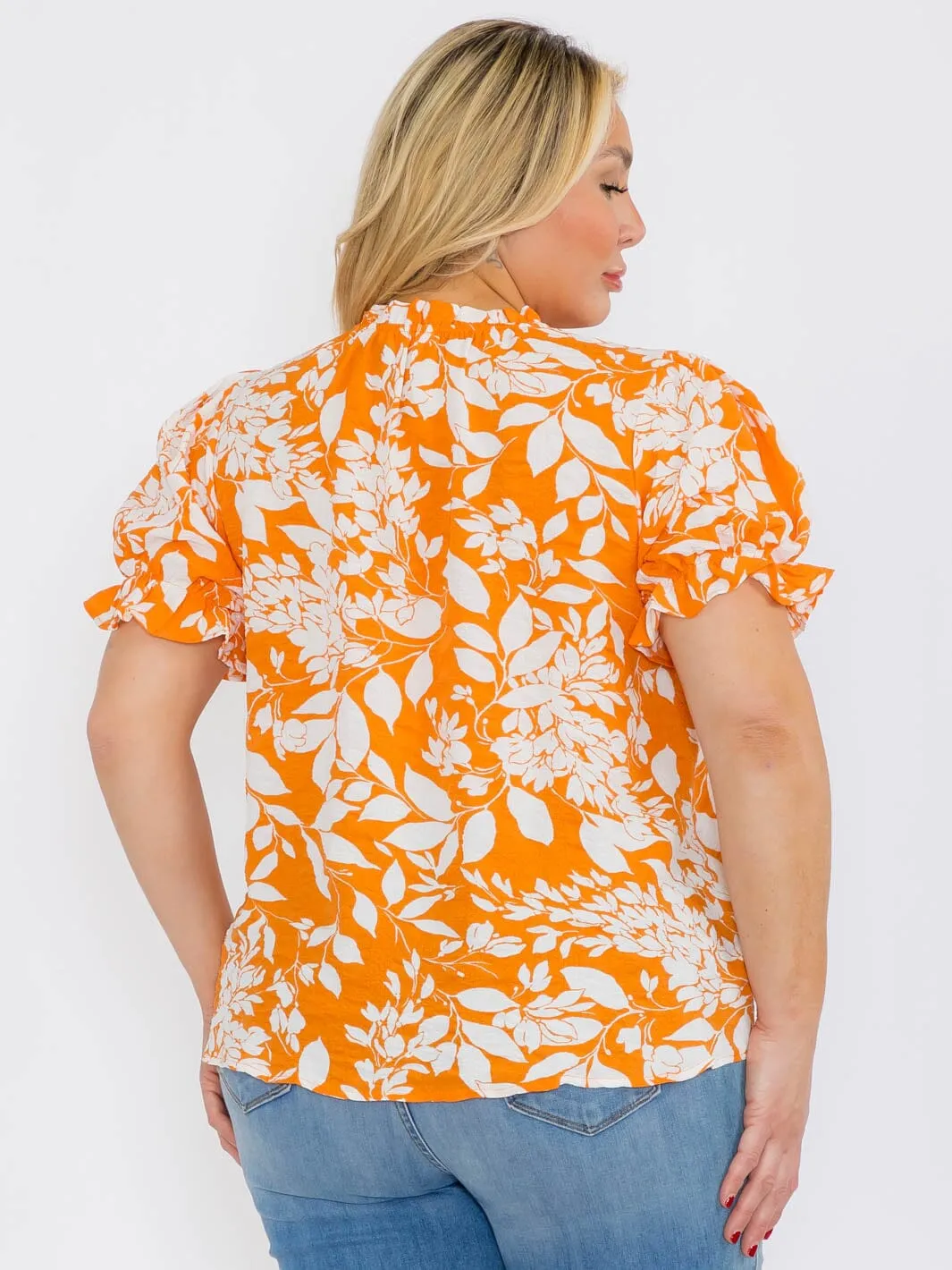 PLUS SIZE SHORT SLEEVE FLORAL PRINT BLOUSE TOP