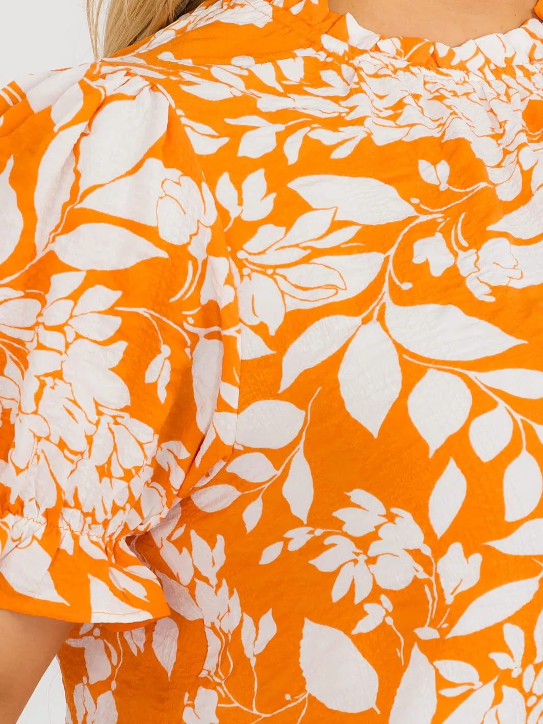 PLUS SIZE SHORT SLEEVE FLORAL PRINT BLOUSE TOP
