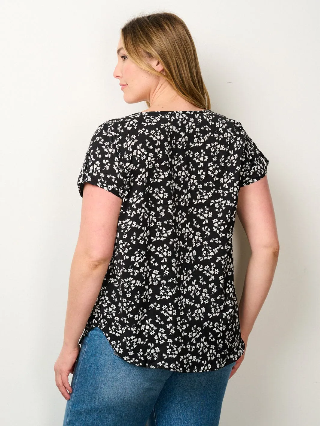 PLUS SIZE SHORT SLEEVE FLORAL TUNIC BLOUSE TOP