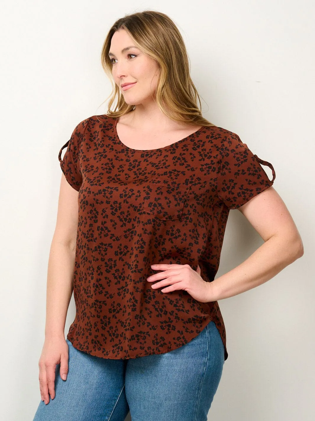 PLUS SIZE SHORT SLEEVE FLORAL TUNIC BLOUSE TOP