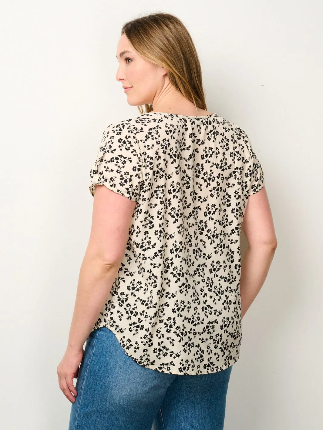 PLUS SIZE SHORT SLEEVE FLORAL TUNIC BLOUSE TOP