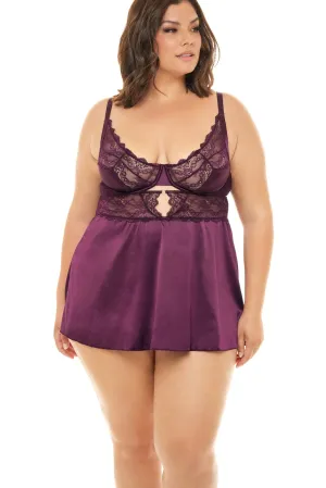 Plus Size Swoop Neck Lace Teddy Dress With Keyhole Detail