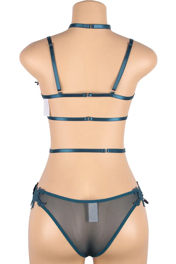 Plus Size Teal Lace Cup Lingerie Set