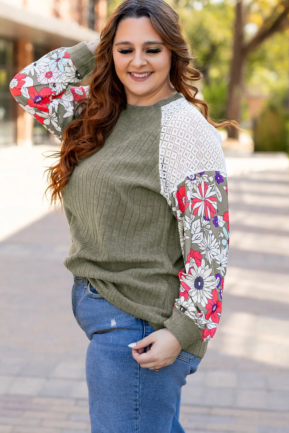 Plus Size Textured Floral Blouse