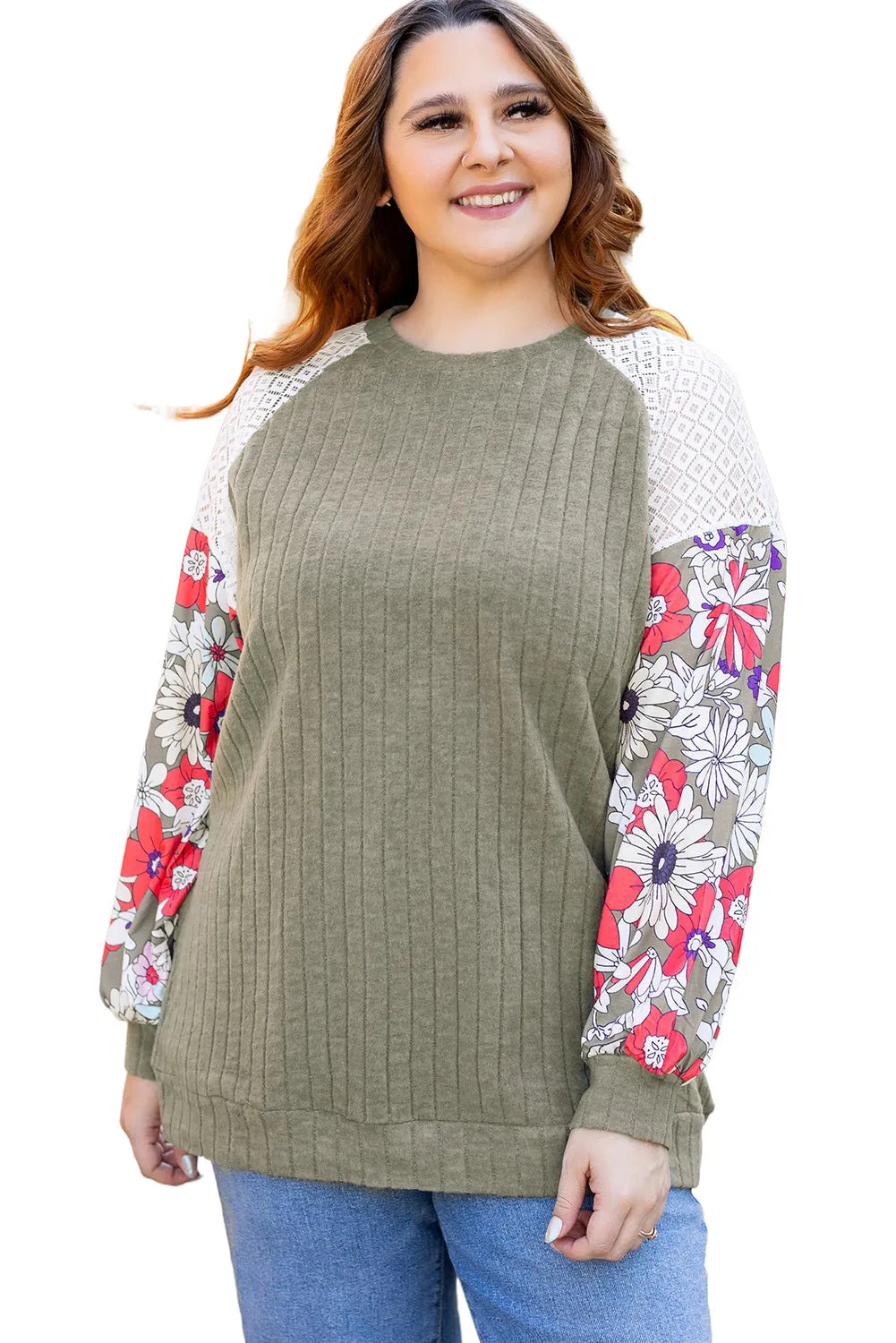 Plus Size Textured Floral Blouse