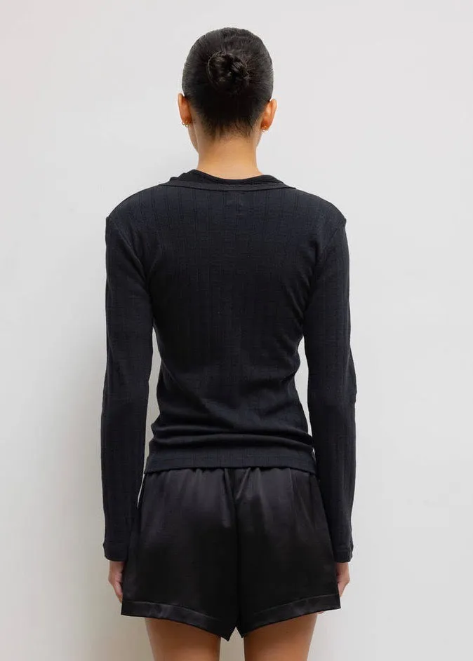 Pointelle Slim Fit Long Sleeve (Black)