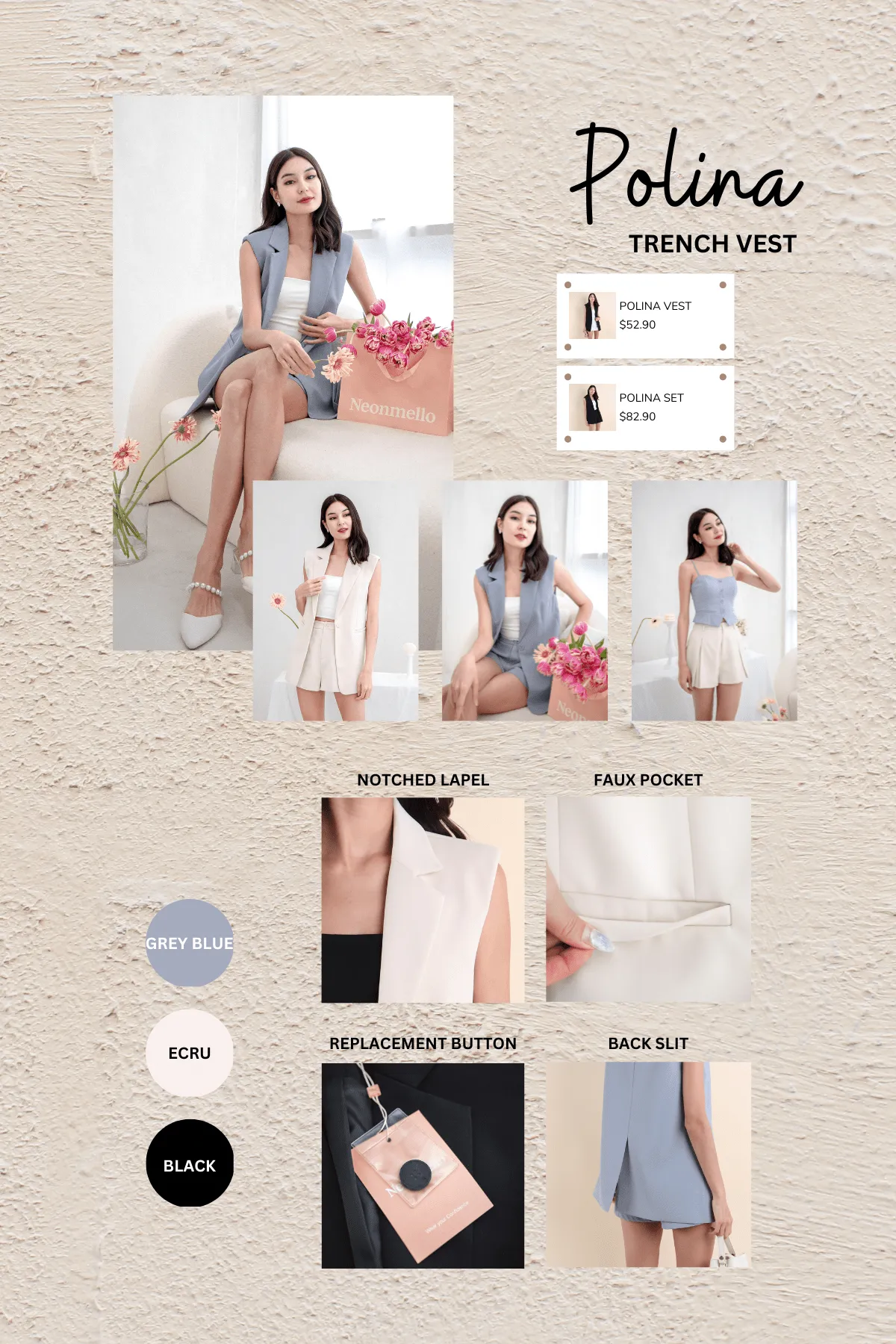POLINA TRENCH VEST IN ECRU