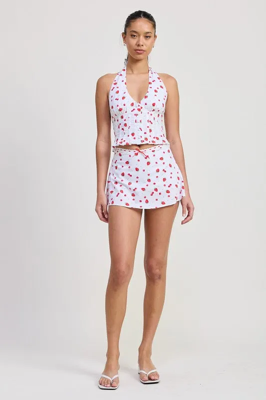 POPLIN PRINT PLEATED HALTER NECK TOP