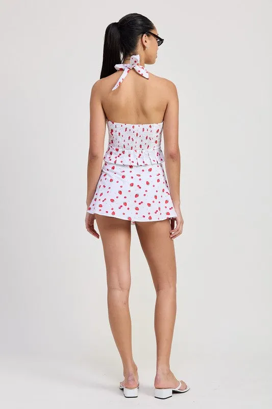POPLIN PRINT PLEATED HALTER NECK TOP