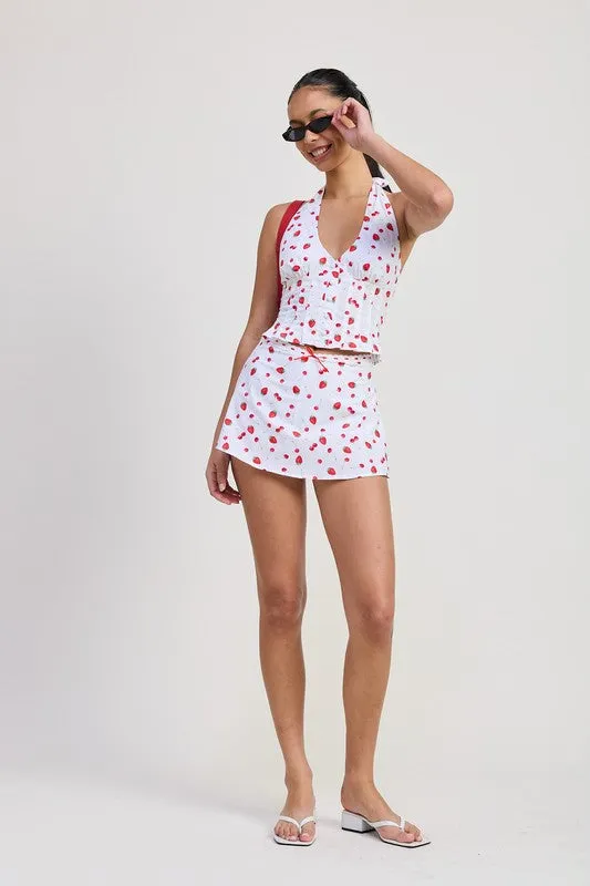 POPLIN PRINT PLEATED HALTER NECK TOP