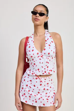 POPLIN PRINT PLEATED HALTER NECK TOP