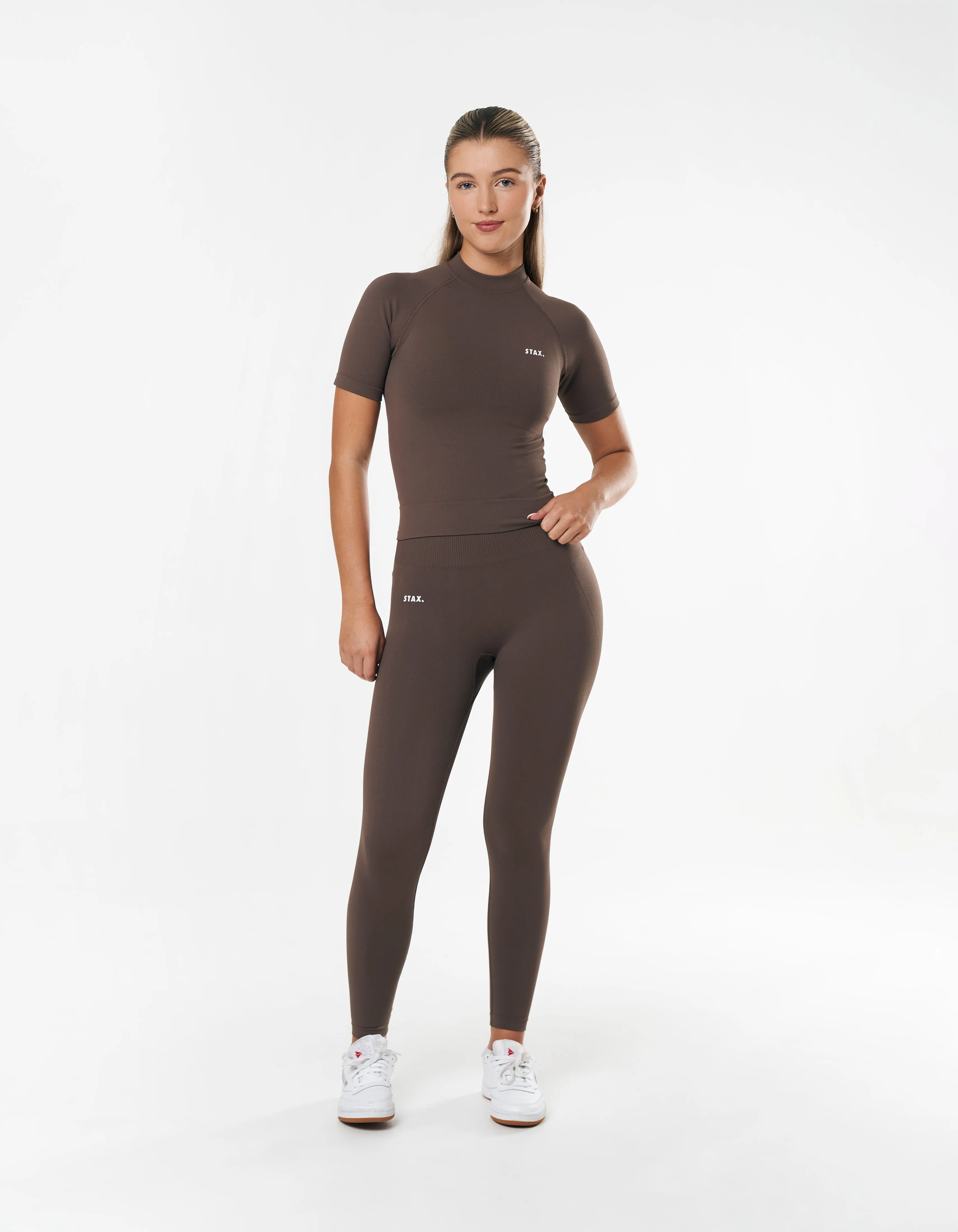 Premium Seamless High Neck Tee - Cedar