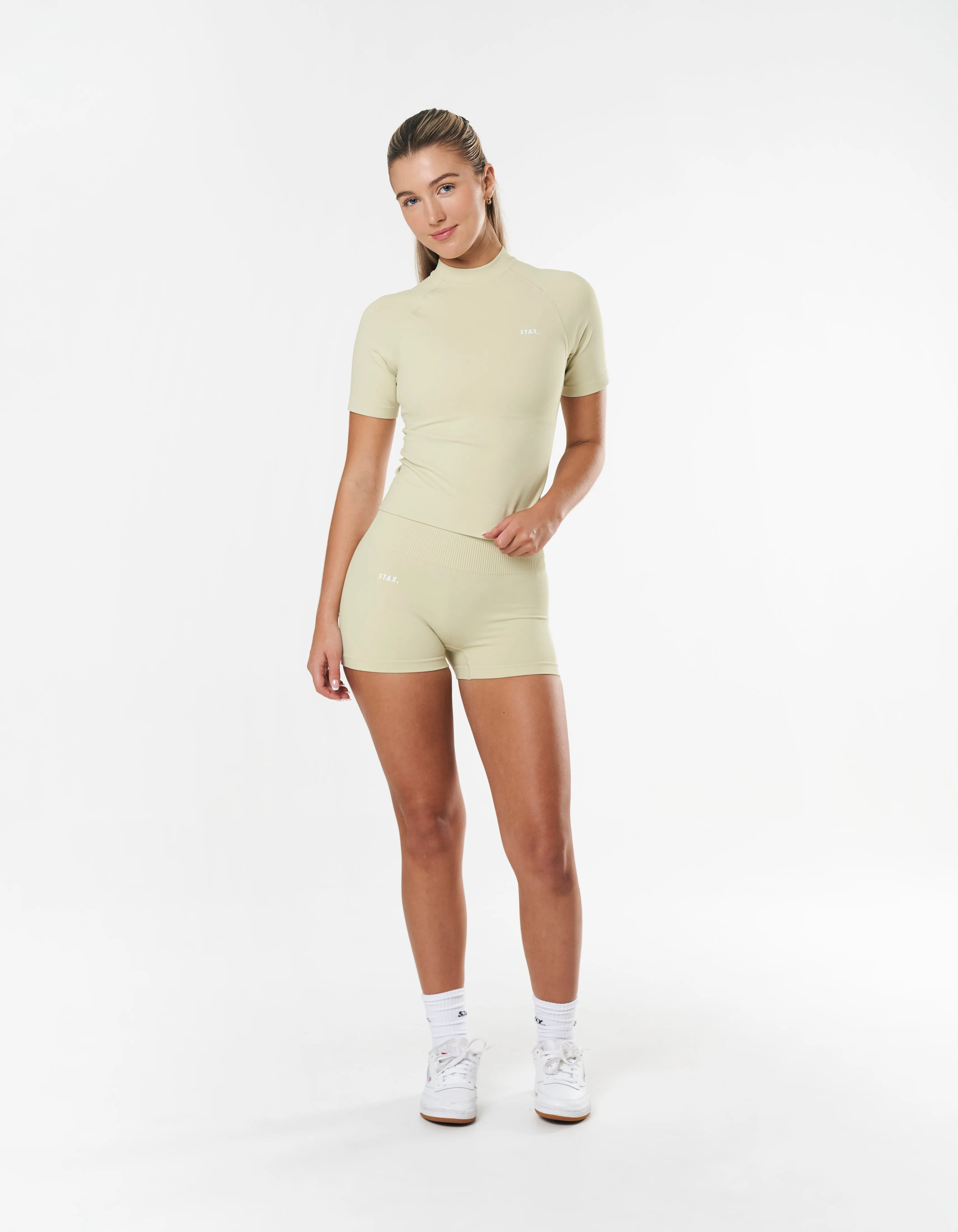 Premium Seamless High Neck Tee - Vanilla Essence
