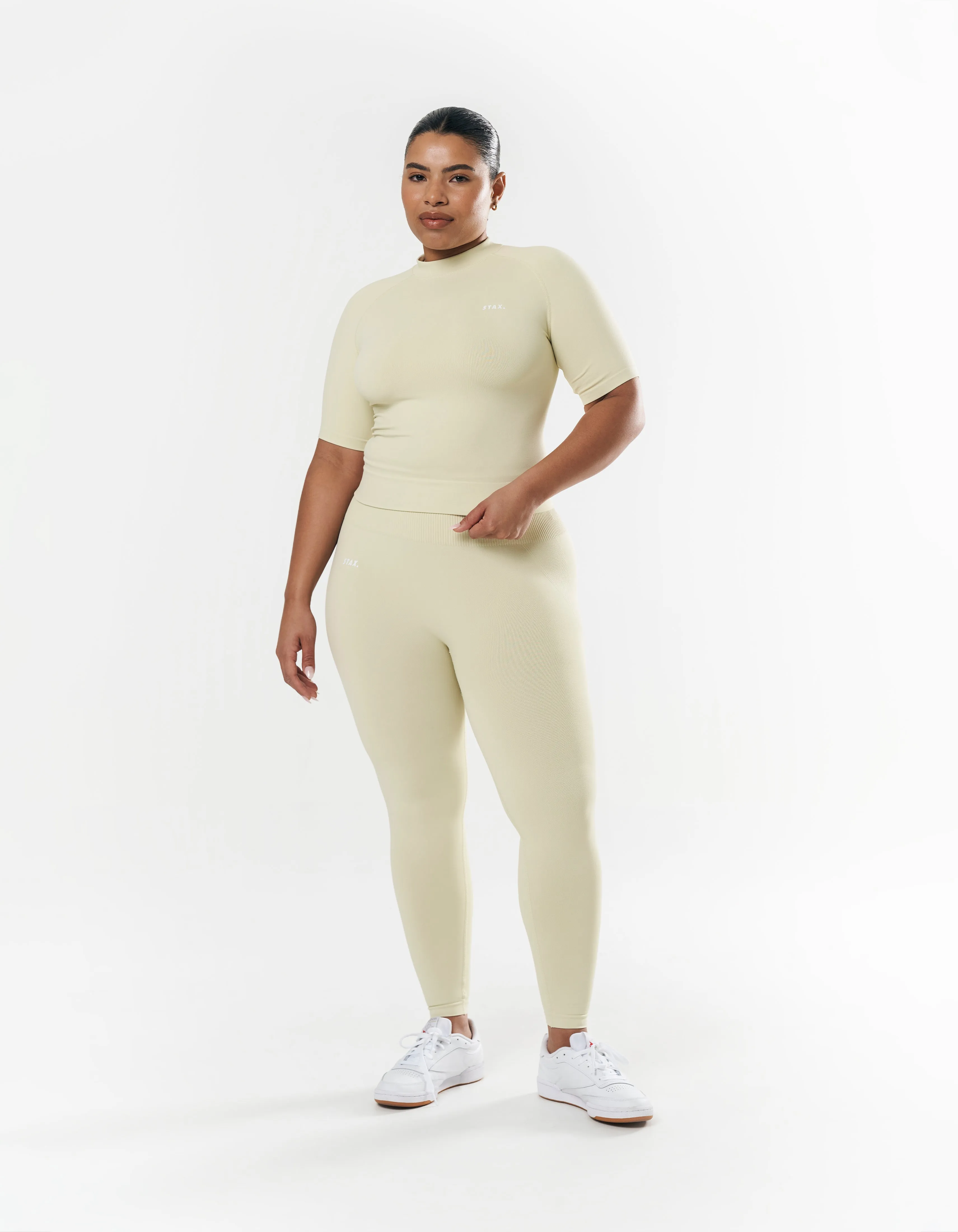 Premium Seamless High Neck Tee - Vanilla Essence
