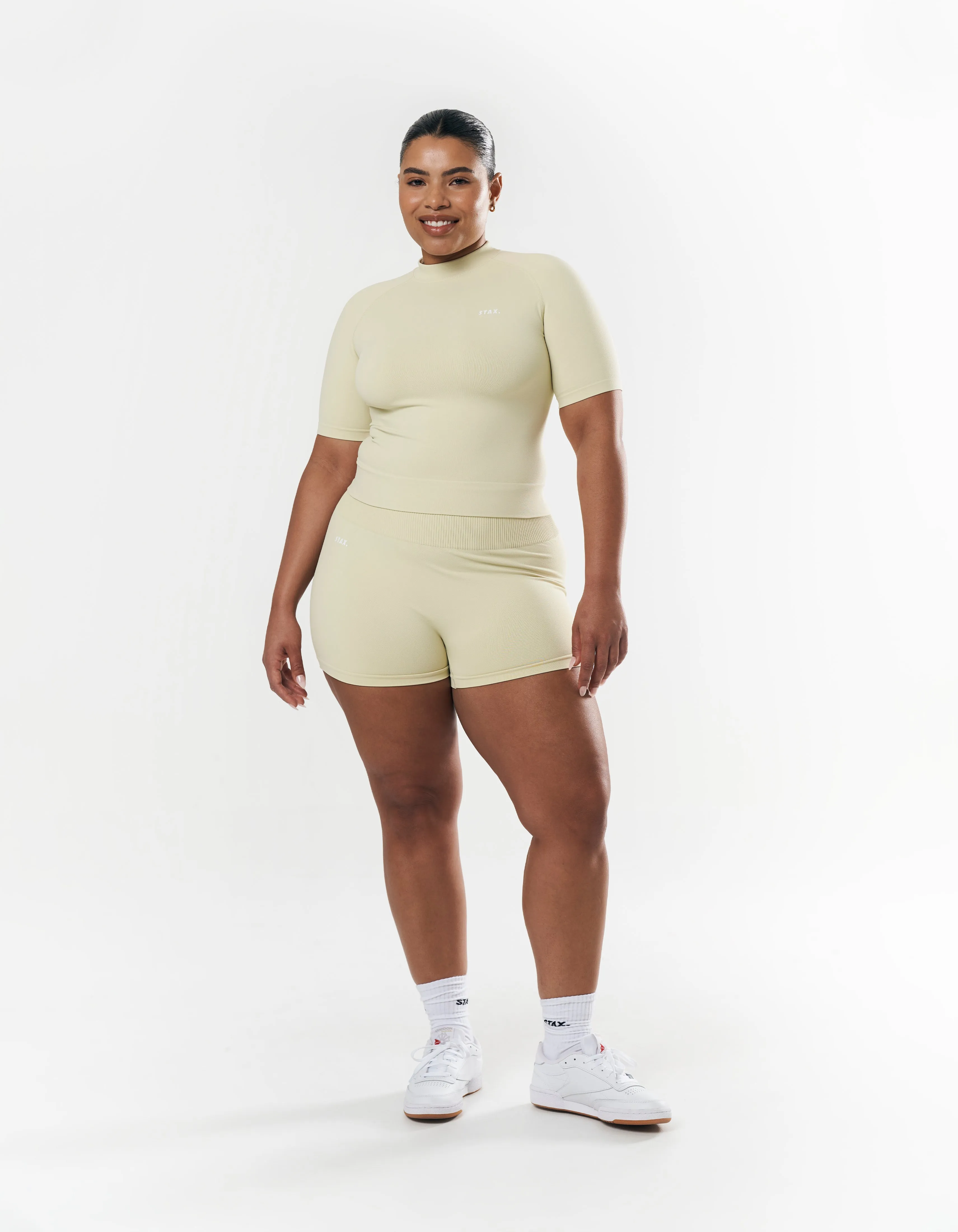Premium Seamless High Neck Tee - Vanilla Essence