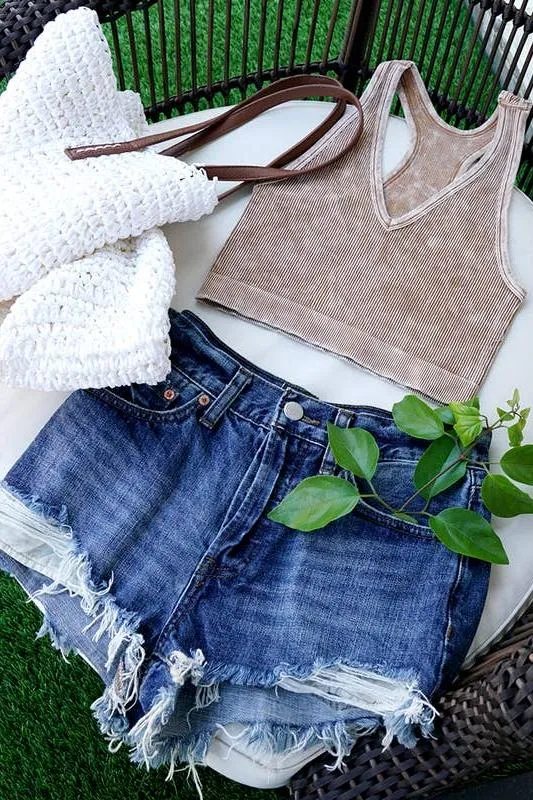 Premium Washed Seamless Rib Crop Tank
