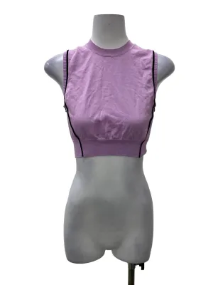 Purple And Black High Collar Ribbed Cropped Top