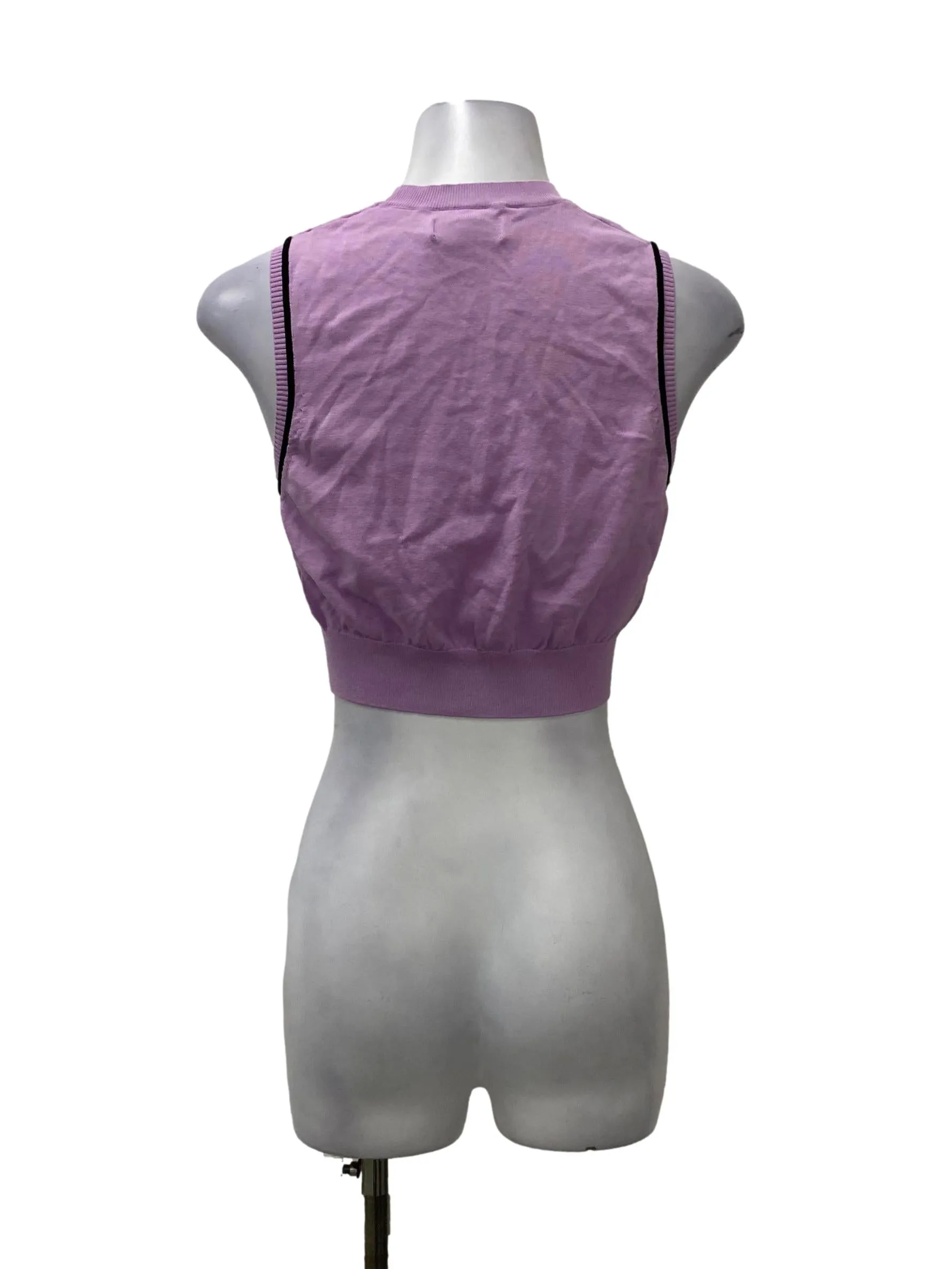 Purple And Black High Collar Ribbed Cropped Top