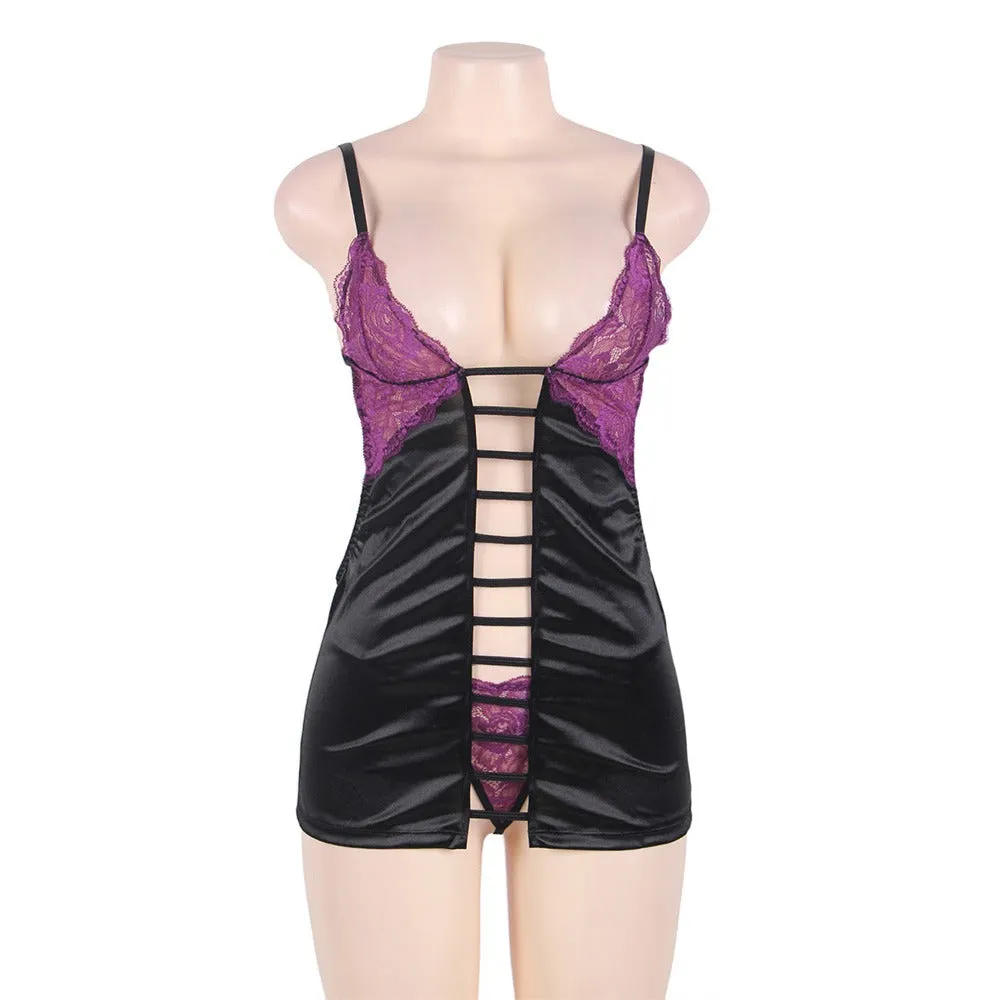 Purple Lace Cups Satin Plus Size Egypt Chemise