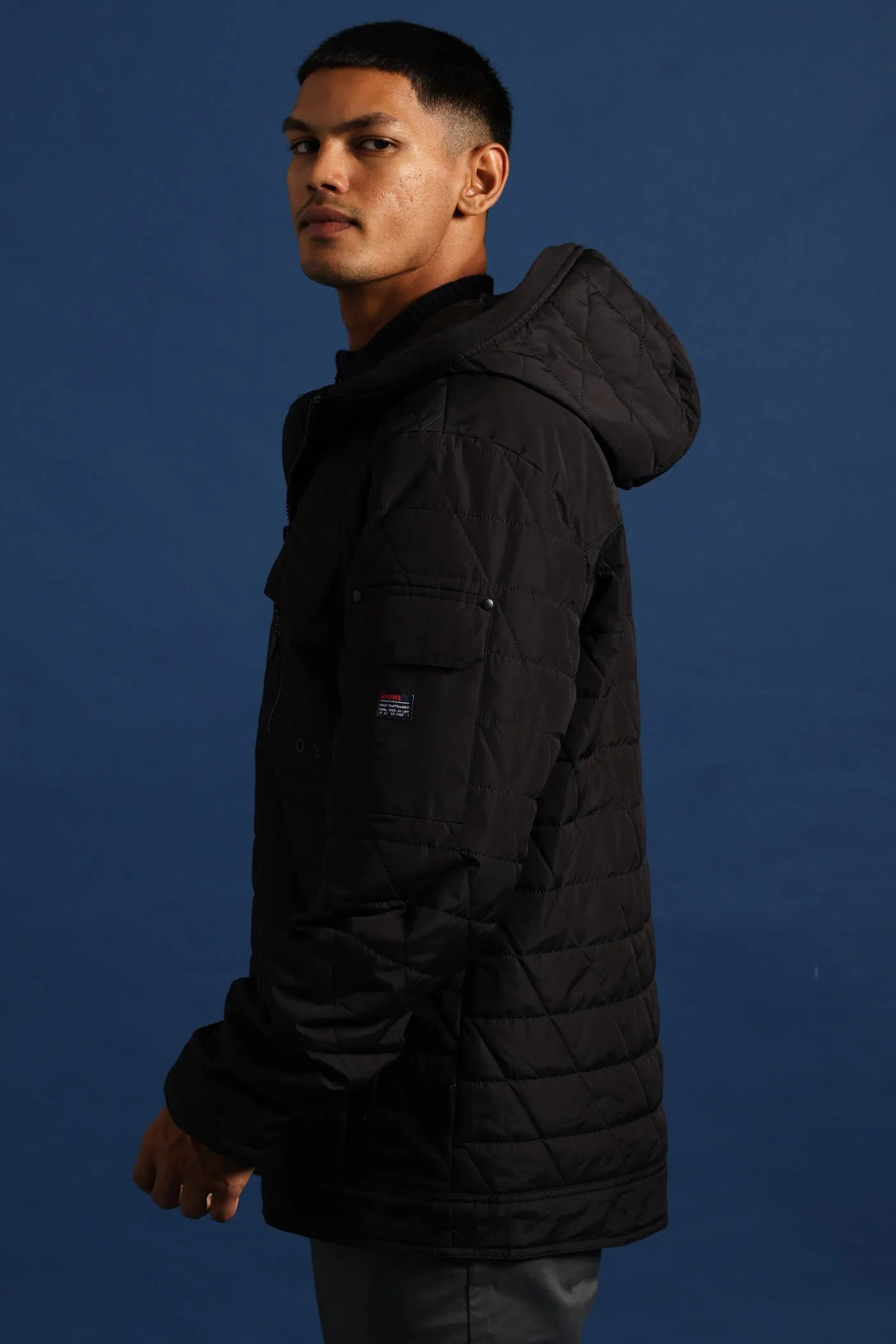 Quilted Utility Jacket - Black