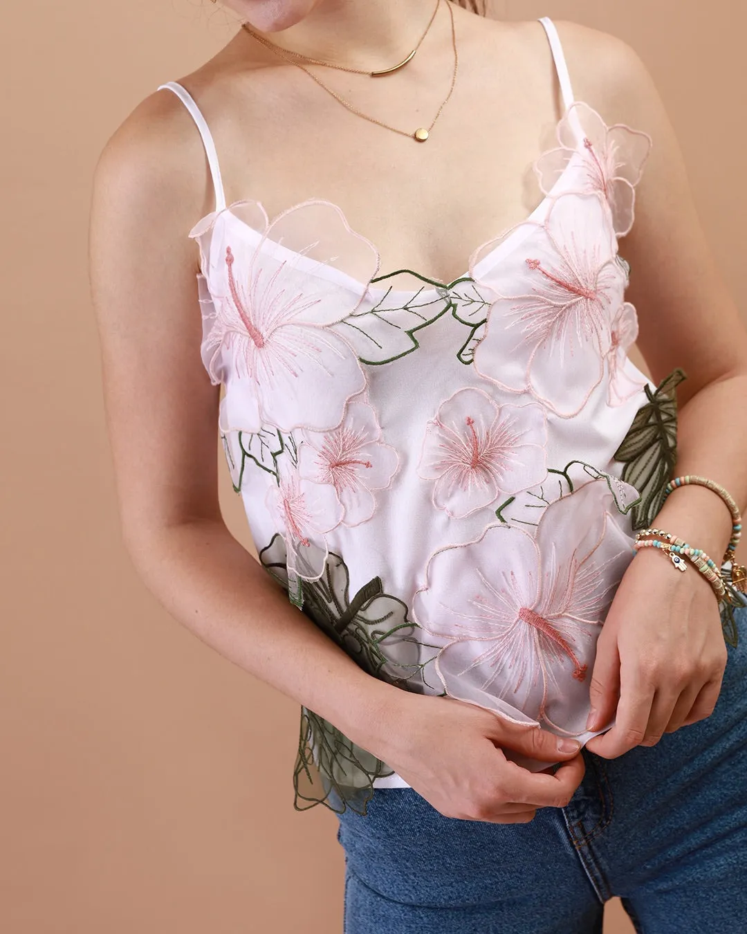 RAVEN Floral Applique Cami (White)