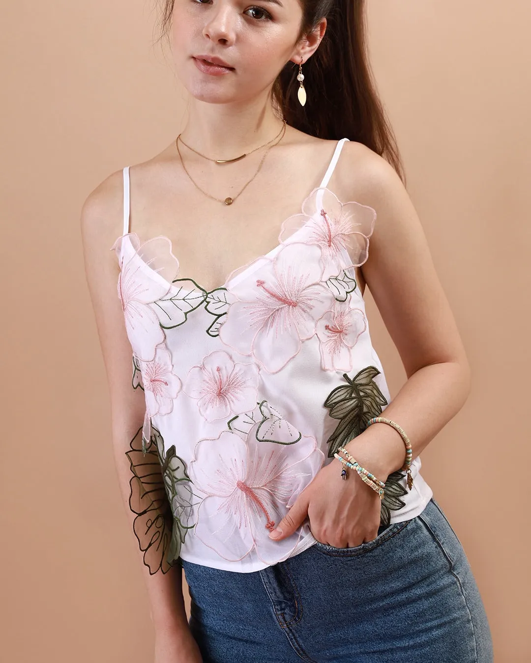RAVEN Floral Applique Cami (White)